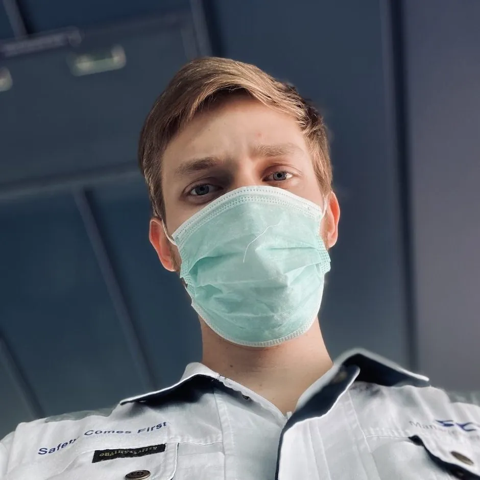 Evgeny in a face mask on board the tanker in 2020