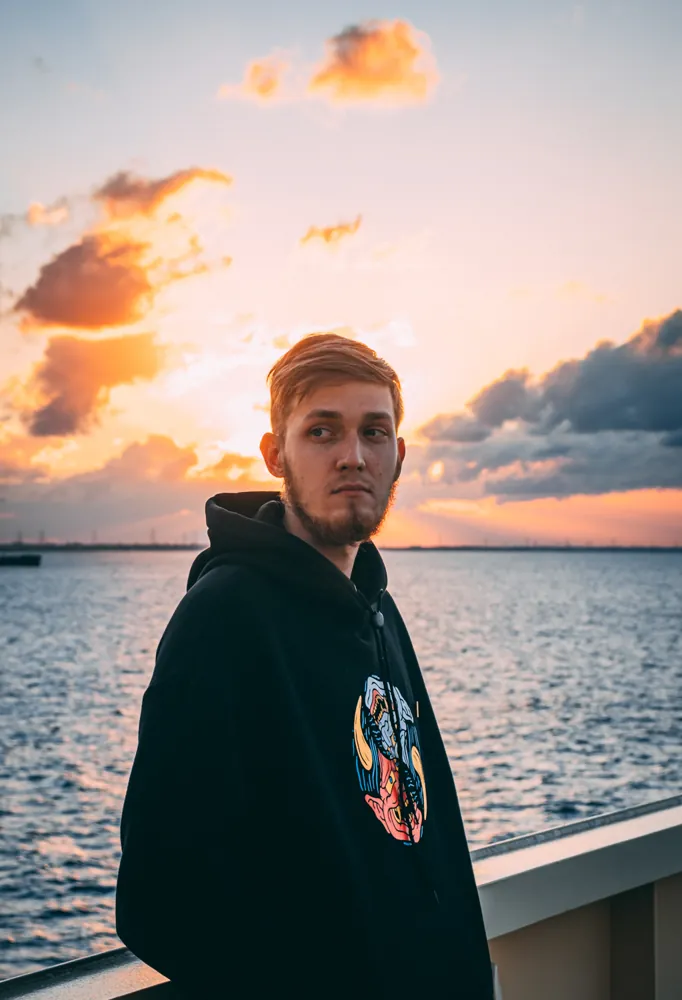 Evgeny at sunset off the coast of Africa during his second contract
