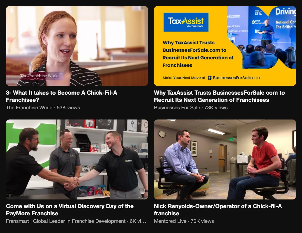Four videos about franchise selection, an owner interview, discovery day and recruiting: 53K, 73K, 6K and 70K views