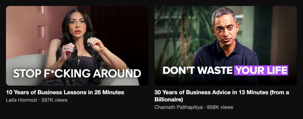 Two reference videos with years of business lessons in one video, 397K and 858K views