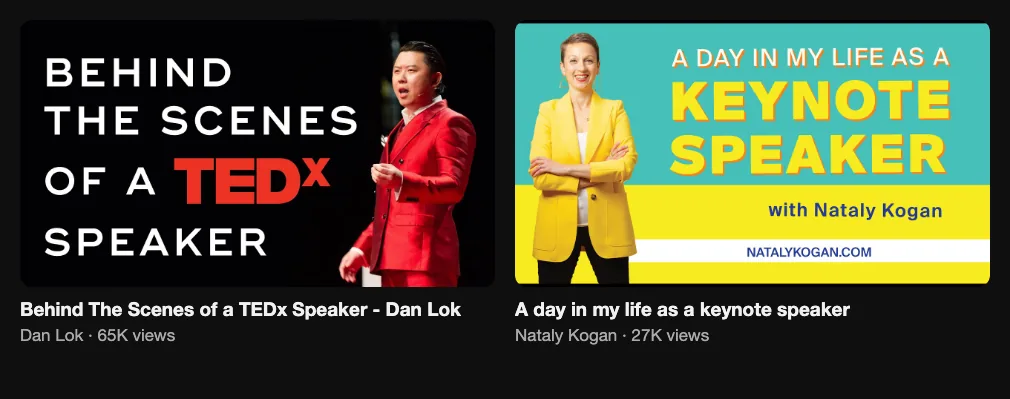 Two reference behind-the-scenes videos of keynote speakers, 65K and 27K views