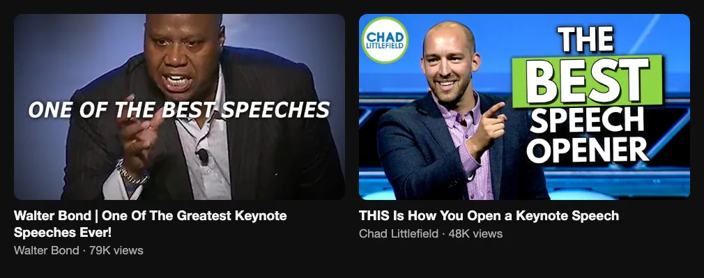 Two reference clips from keynote talks, 79K and 48K views