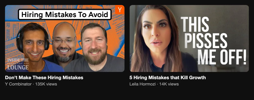 Two reference videos about hiring mistakes employers make, 135K and 14K views