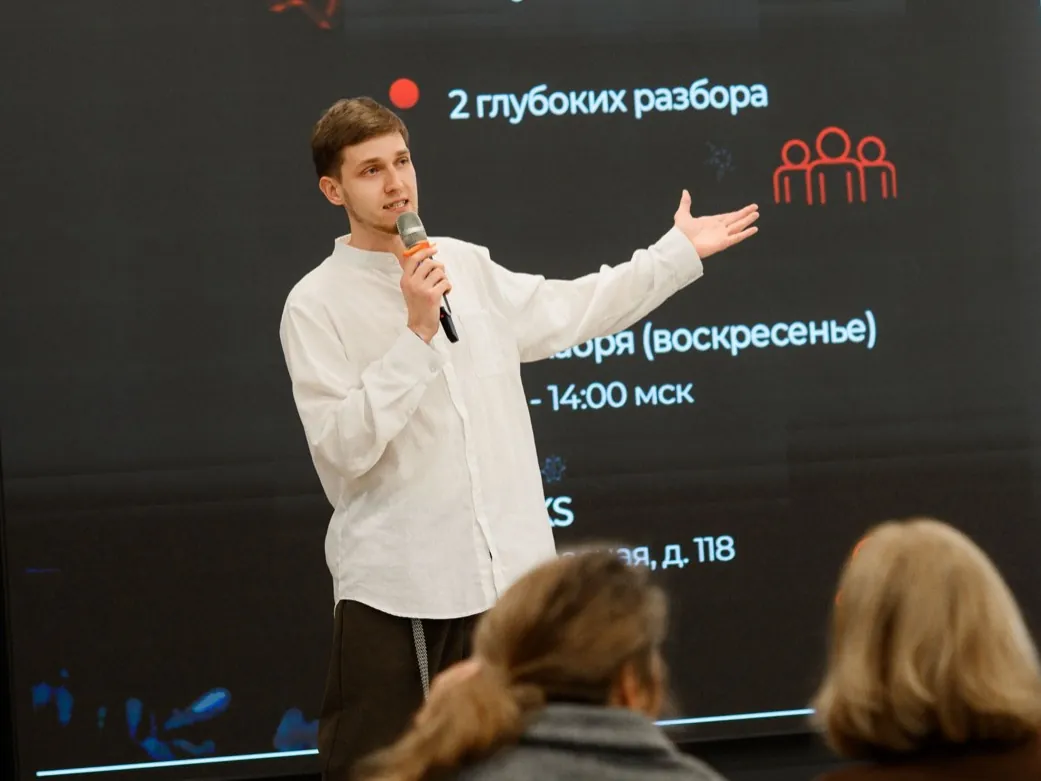 Evgeny speaking on stage about business YouTube