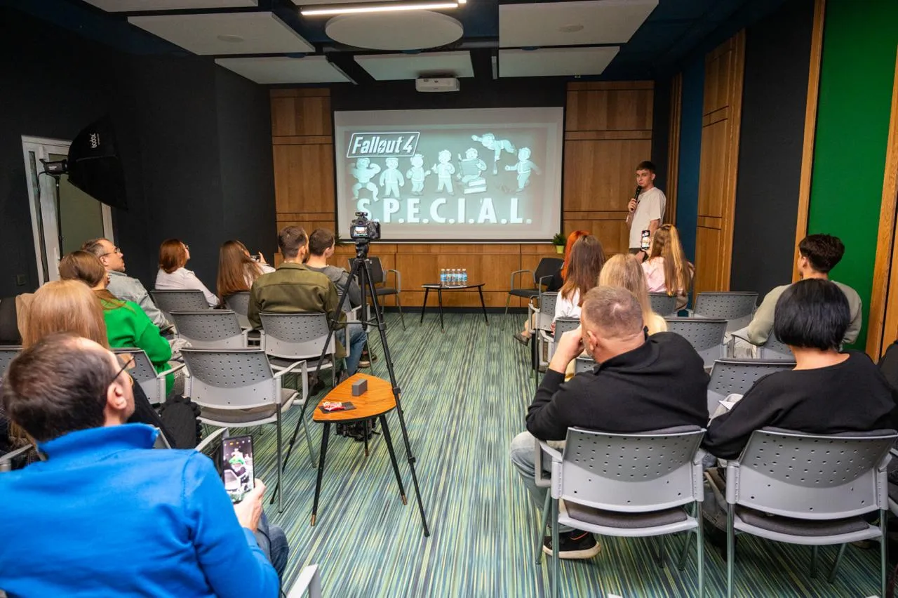 The audience at a social media review event watching a slide titled S.P.E.C.I.A.L. about building a personal brand